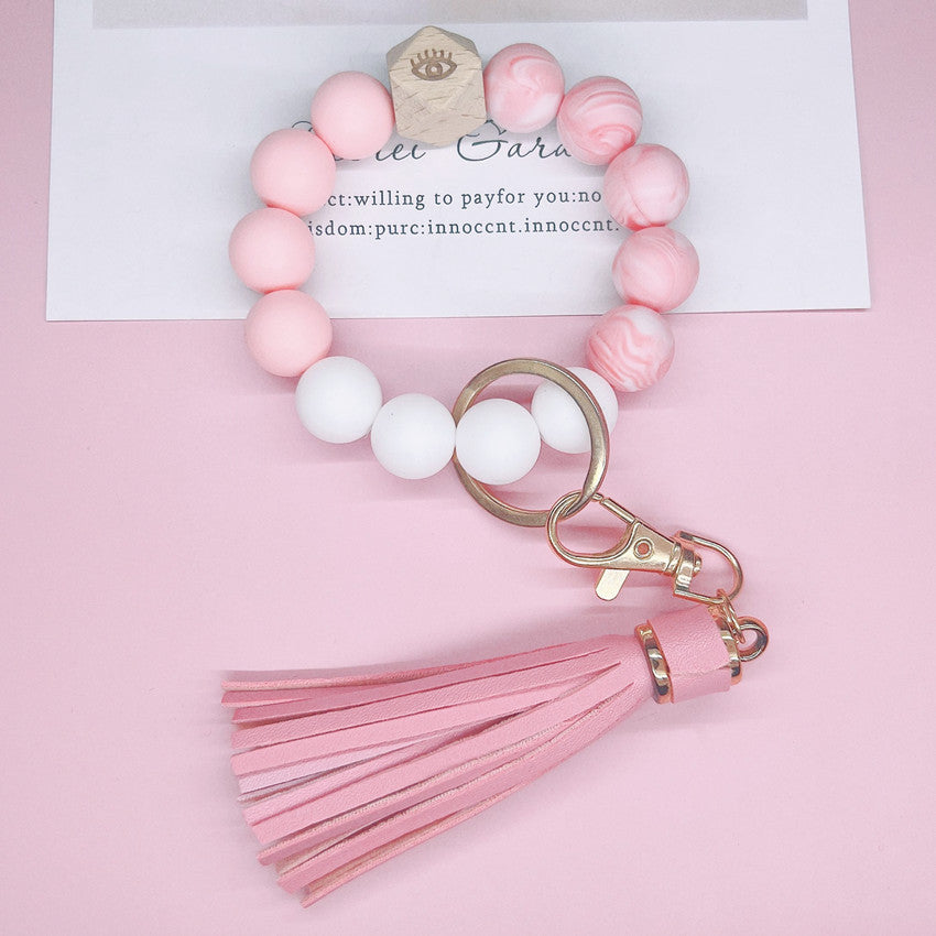 Llavero bohemio de la muñeca de la borla del cuero al por mayor del silicón